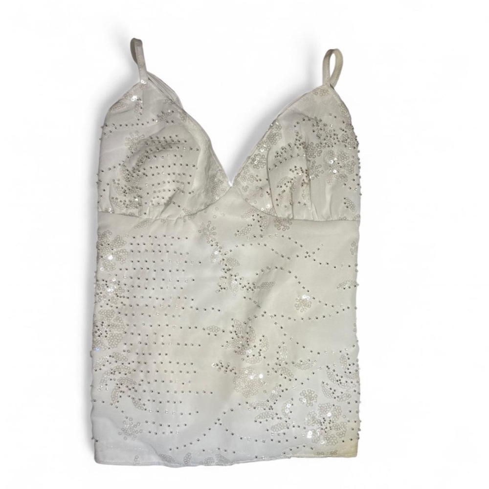 Beaded White Spaghetti Strap Camisole